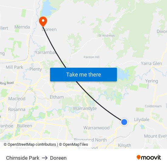 Chirnside Park to Doreen map