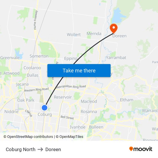 Coburg North to Doreen map