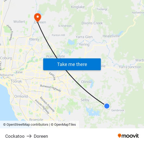 Cockatoo to Doreen map