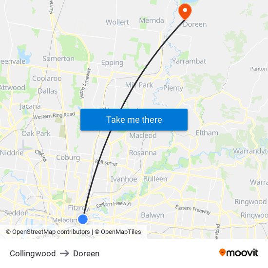 Collingwood to Doreen map