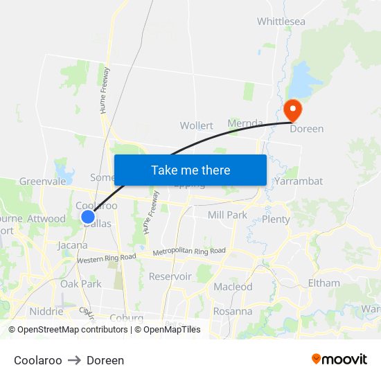 Coolaroo to Doreen map