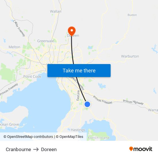 Cranbourne to Doreen map