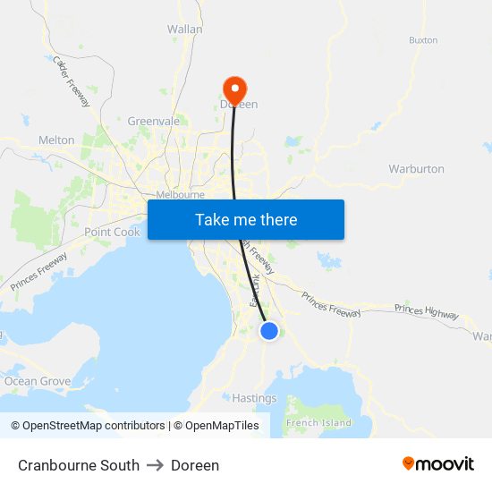 Cranbourne South to Doreen map