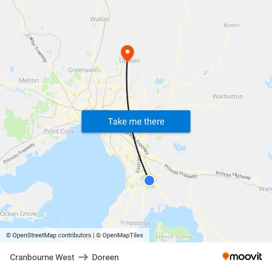 Cranbourne West to Doreen map