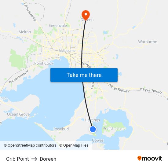Crib Point to Doreen map