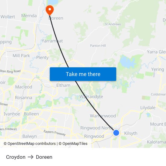 Croydon to Doreen map