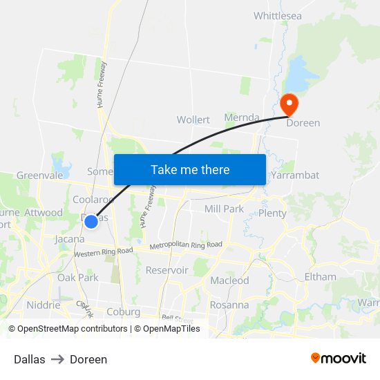 Dallas to Doreen map