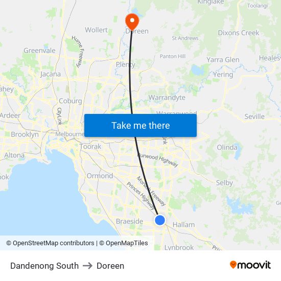 Dandenong South to Doreen map