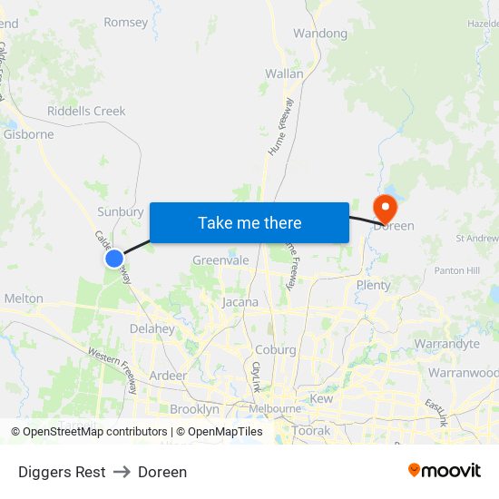 Diggers Rest to Doreen map