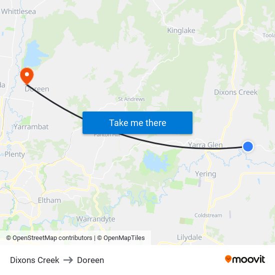 Dixons Creek to Doreen map