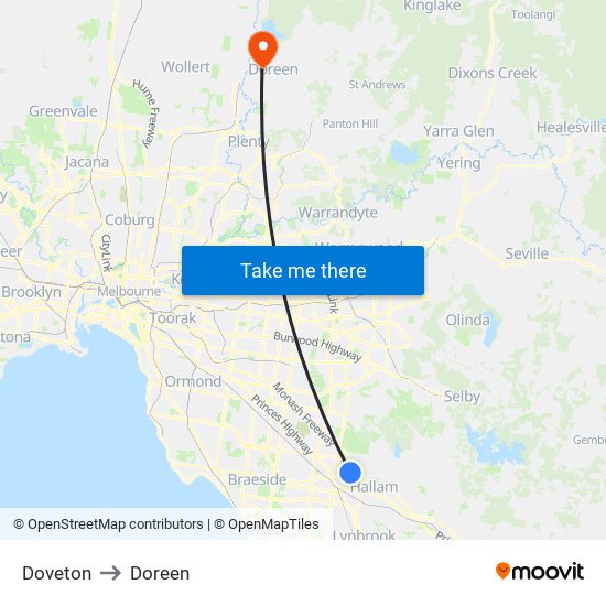 Doveton to Doreen map