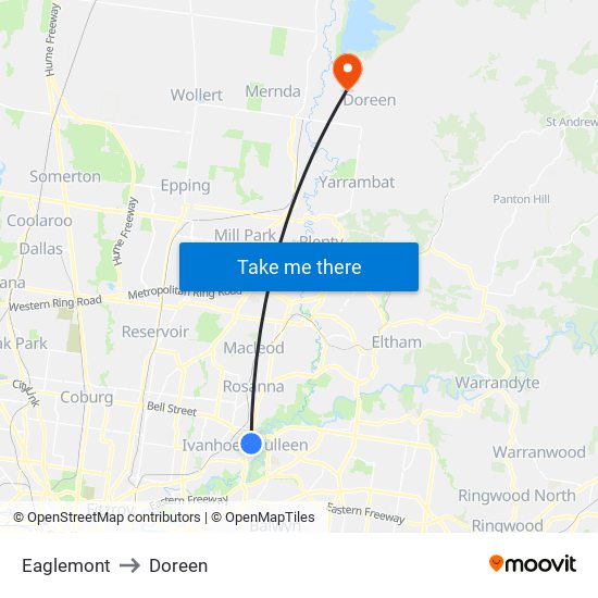 Eaglemont to Doreen map