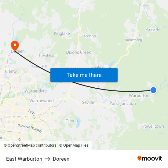 East Warburton to Doreen map