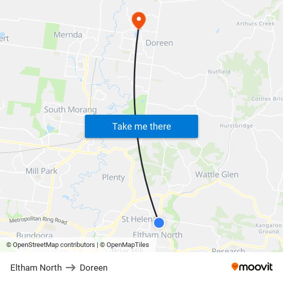 Eltham North to Doreen map