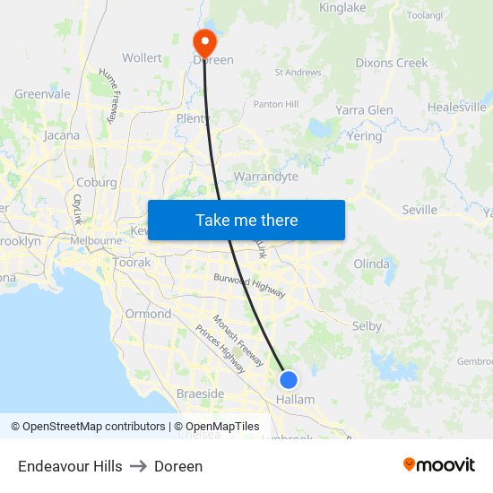 Endeavour Hills to Doreen map