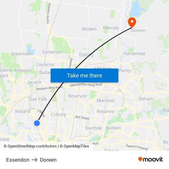 Essendon to Doreen map