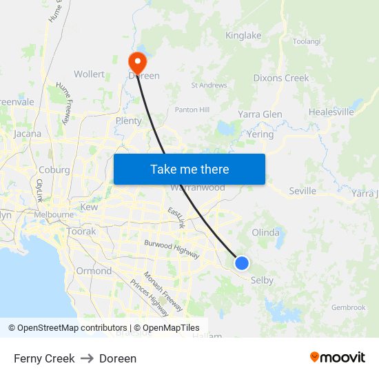 Ferny Creek to Doreen map