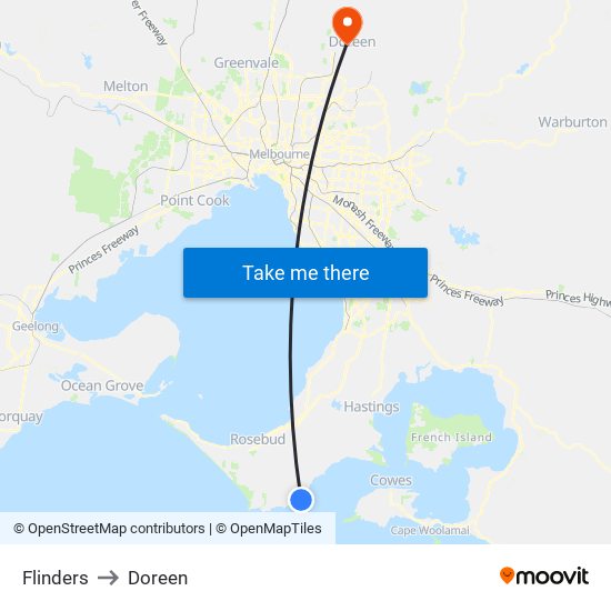 Flinders to Doreen map