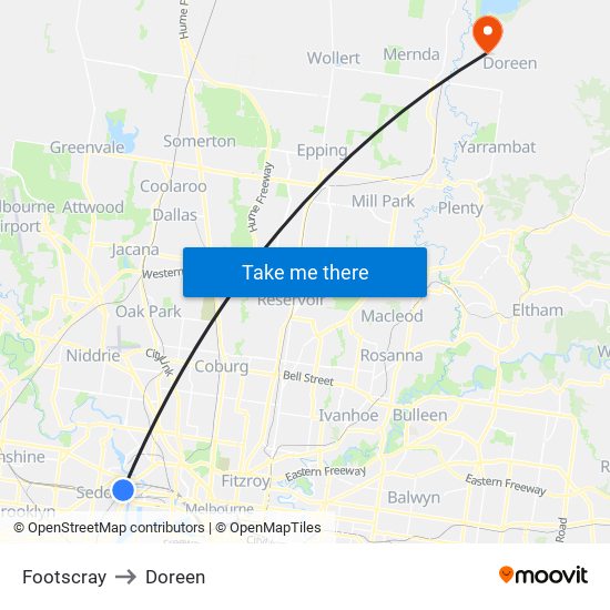 Footscray to Doreen map