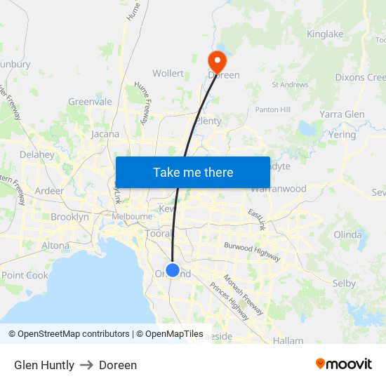 Glen Huntly to Doreen map