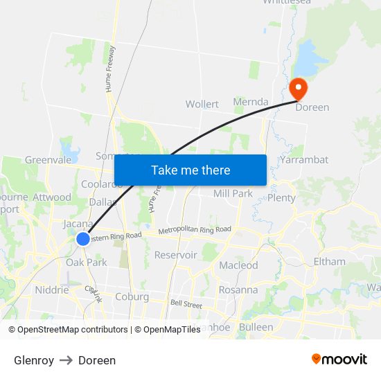 Glenroy to Doreen map