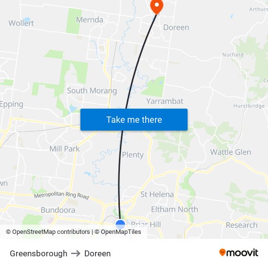 Greensborough to Doreen map