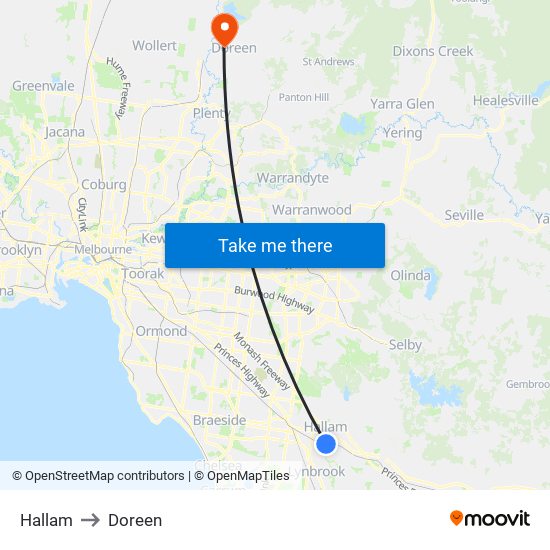 Hallam to Doreen map