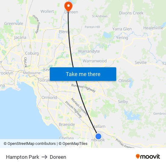 Hampton Park to Doreen map