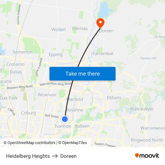 Heidelberg Heights to Doreen map