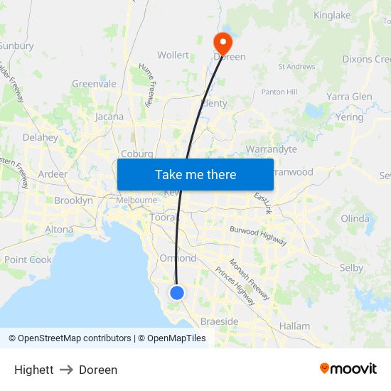 Highett to Doreen map