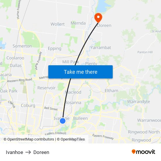 Ivanhoe to Doreen map