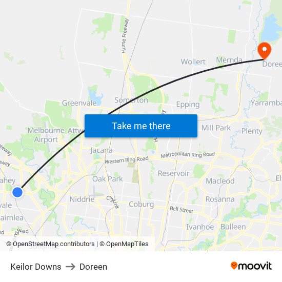 Keilor Downs to Doreen map