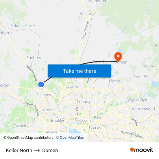 Keilor North to Doreen map