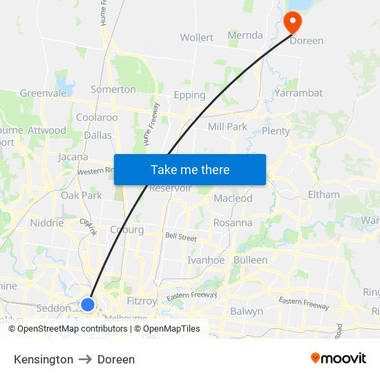 Kensington to Doreen map