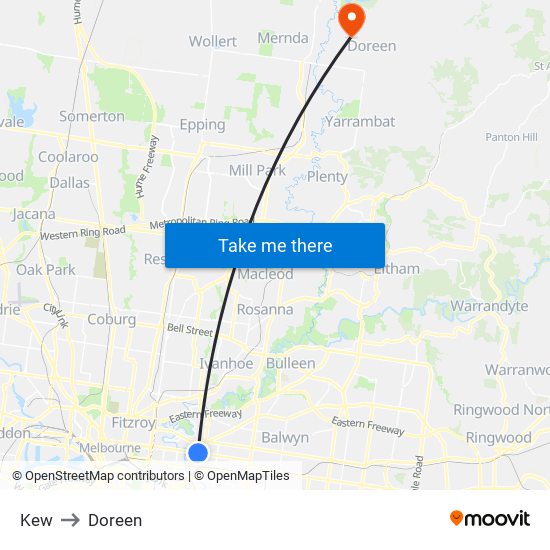 Kew to Doreen map