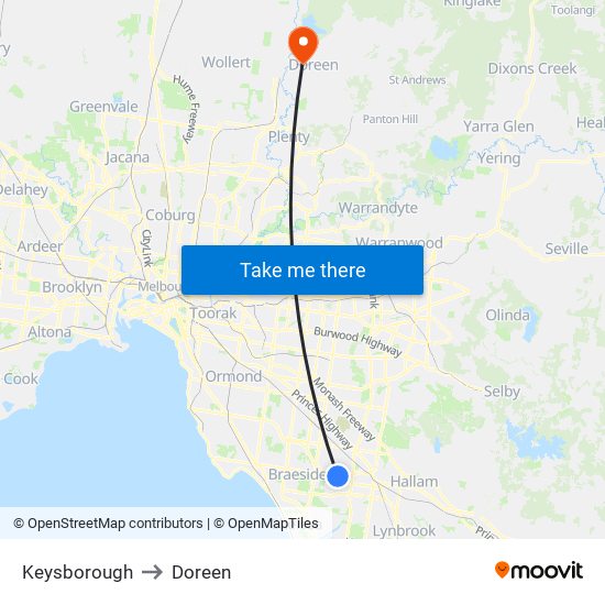 Keysborough to Doreen map