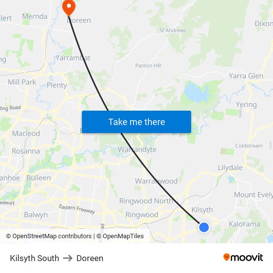 Kilsyth South to Doreen map