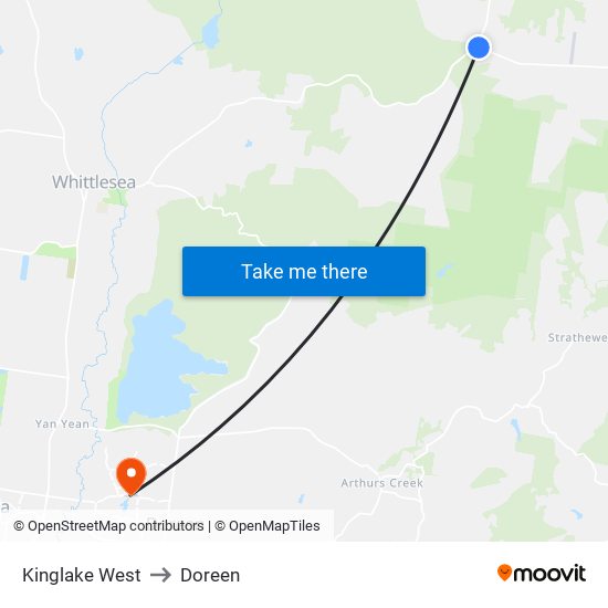 Kinglake West to Doreen map