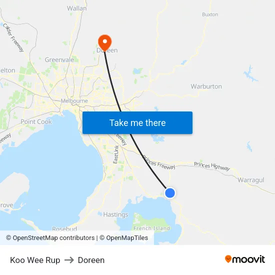 Koo Wee Rup to Doreen map