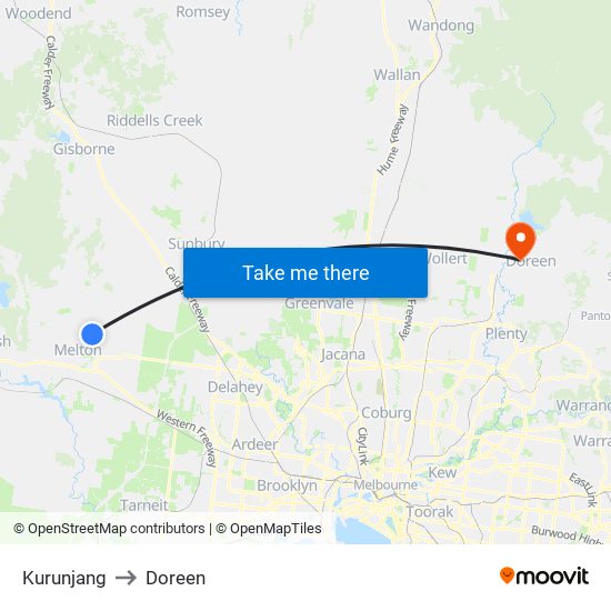 Kurunjang to Doreen map