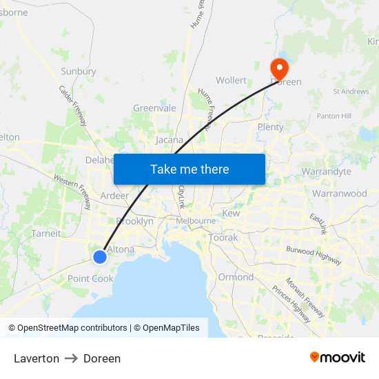 Laverton to Doreen map