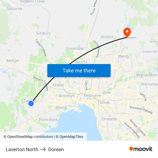 Laverton North to Doreen map