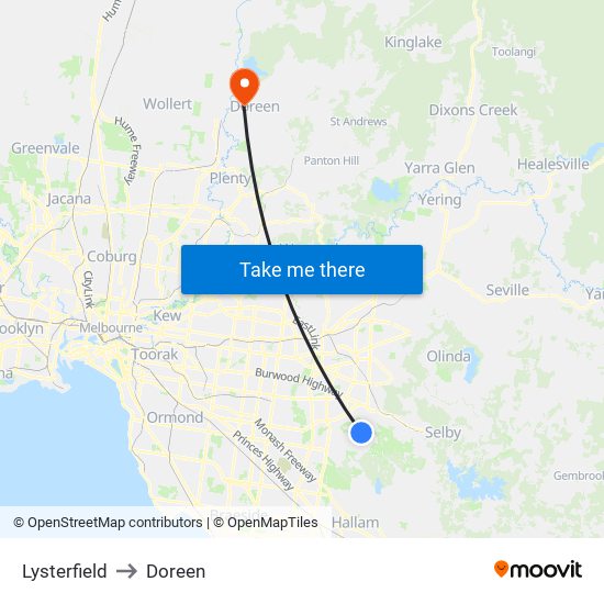 Lysterfield to Doreen map