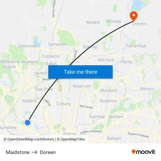 Maidstone to Doreen map