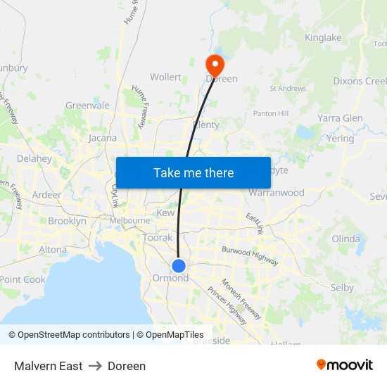 Malvern East to Doreen map