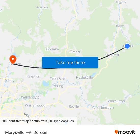 Marysville to Doreen map