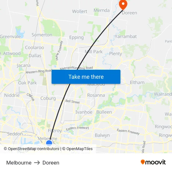 Melbourne to Doreen map
