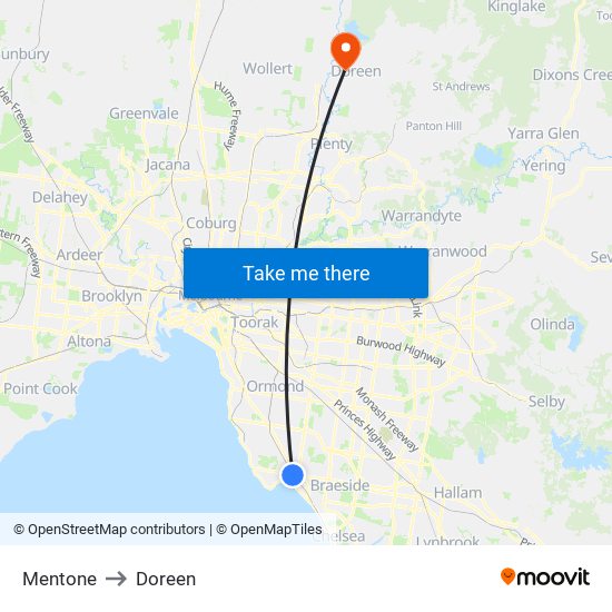 Mentone to Doreen map