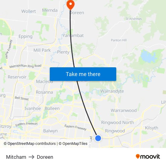 Mitcham to Doreen map