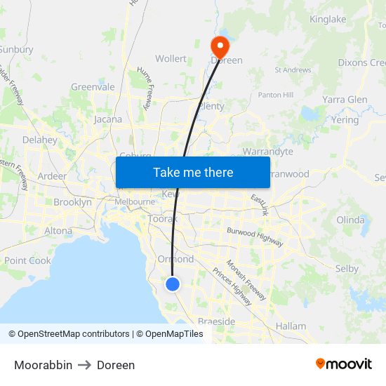 Moorabbin to Doreen map